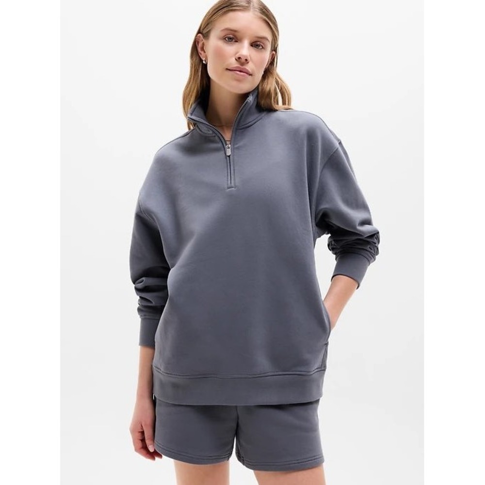 Athleta Seasoft Quarter Zip Sweatshirt Slate Blue Gray Pullover Soft Modal Large - Picture 1 of 7